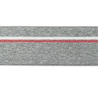 taille-elastiek 4 cm breed: gem&ecirc;leerd grijs met witte lijn en rode stippelstreep aan &eacute;&eacute;n kant/HALVE METER