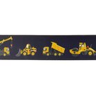 taille-elastiek 4 cm breed: donkerblauw zacht elastiek met gedrukte bouwvoertuigen /HALVE METER