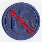 opstrijkbare applicatie:reflecterende button &quot;SPEED&quot; met rode letters