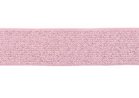 glitter-taille-elastiek zilver-roze 2,5 cm breed:  / HALVE METER