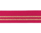 taille-elastiek 3 cm breed: fuchsia met twee gouden lurex strepen / HALVE METER