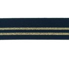 taille-elastiek 3 cm breed: donkerblauw met twee gouden lurex strepen / HALVE METER