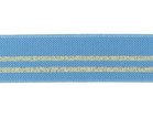 taille-elastiek 3 cm breed: hemelsblauw met twee gouden lurex strepen / HALVE METER