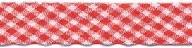 biaisband rood met wit geruit, 14 mm