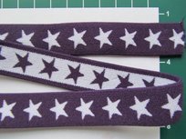 taille-elastiek 2 cm breed: sterren wit op paars /HALVE METER