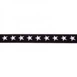 taille-elastiek 2 cm breed: sterren wit op zwart /HALVE METER