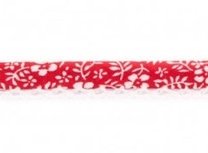 poppenbiaisband donkerrood met witte bloemetjes en wit randje