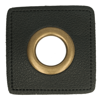 bronskleurige nestels op zwart nepleer: gat diameter 14 mm