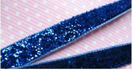 glitterelastiek blauw 1,6 cm breed