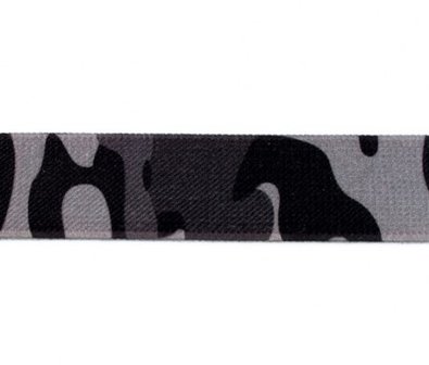 taille-elastiek 2,5 cm breed: armyprint grijs /HALVE METER 