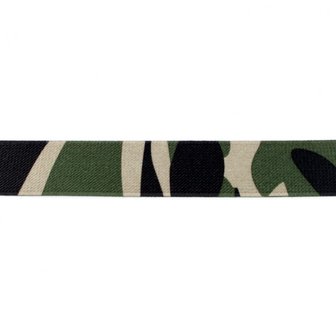 taille-elastiek 2,5 cm breed: armyprint groen /HALVE METER