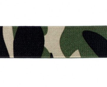 taille-elastiek 2,5 cm breed: armyprint groen /HALVE METER