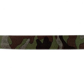 taille-elastiek 2,5 cm breed: armyprint legergroen /HALVE METER