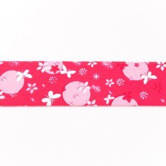 taille-elastiek 4 cm breed: roze met fantasiefiguurtjes / HALVE METER