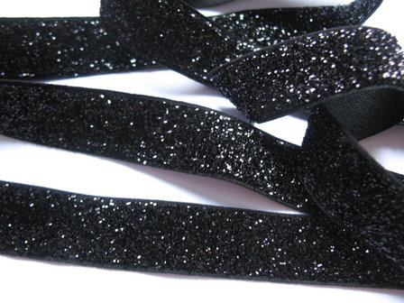glitterelastiek zwart 1cm breed