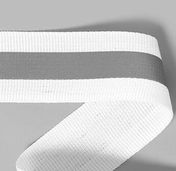 50mm wit ribsband met reflectiestreep 