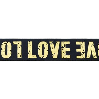 taille-elastiek 4 cm breed: goudkleurige love letters op marine / HALVE METER