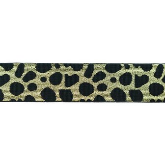 taille-elastiek 4 cm breed: cheetah licht goud op zwart / HALVE METER
