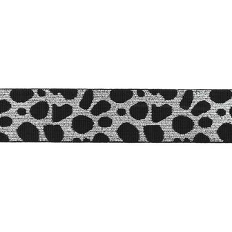 taille-elastiek 4 cm breed: cheetah zilver op zwart / HALVE METER