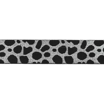 taille-elastiek 4 cm breed: cheetah zilver op zwart / HALVE METER