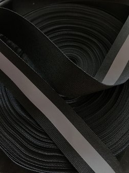 25 mm zwart ribsband met reflectiestreep 