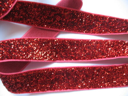 glitterelastiek rood 1cm breed