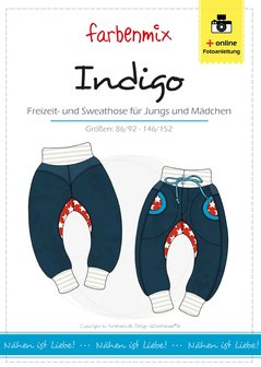 Indigo, sweatbroek in de maten  74/80, 86/92, 98/104, 110/116, 122/128, 134/140, 146/152