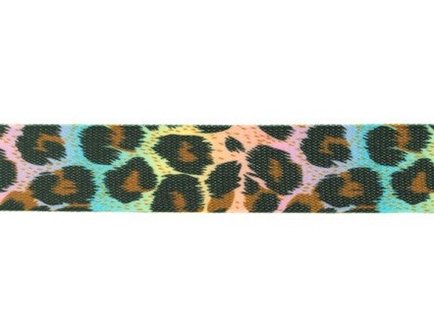 sierband 2,5 cm breed: panterprint overloopkleuren pastel 