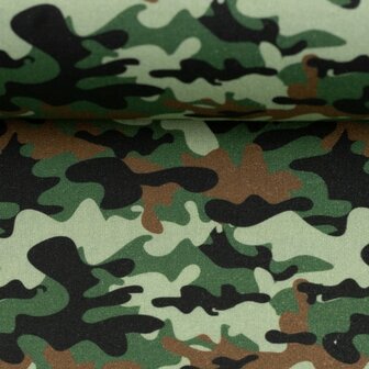 Kim: 100 % katoenen poplin camouflage army/legergroen