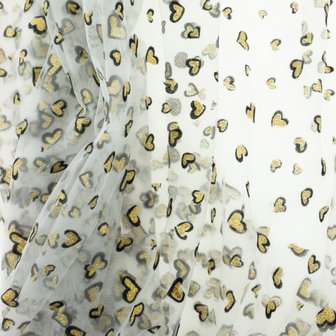 Tule Flock Glitter hartjes wit