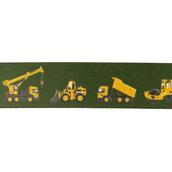 taille-elastiek 4 cm breed: army zacht elastiek met gedrukte bouwvoertuigen /HALVE METER