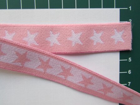 taille-elastiek 2 cm breed: sterren wit met roze /HALVE METER