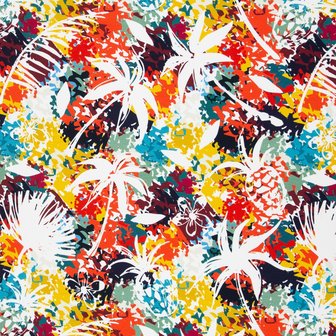 Lara: tricot met ananas en palmbomen op drukke kleuren