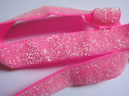 glitterelastiek  fel roze 1,6 cm breed