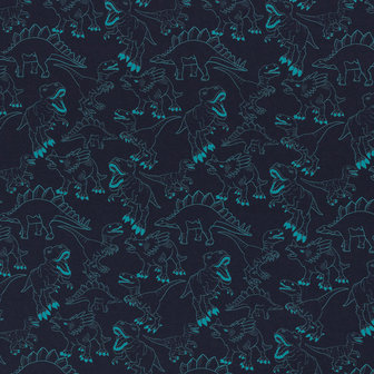 Jesse, donkerblauwe tricot met turquoise dino&#039;s 
