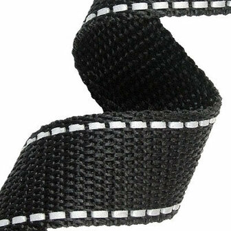 tassenband 2,5 cm breed, zwart met twee reflectiestrepen
