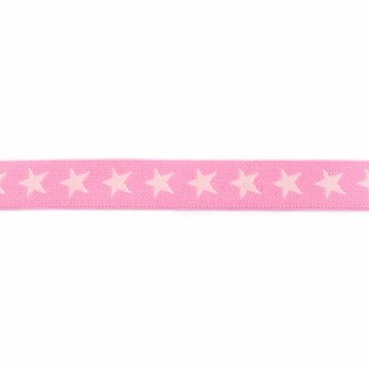 taille-elastiek 2 cm breed: sterren wit op roze /HALVE METER