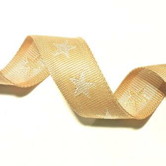 tassenband met sterren 4 cm breed: zand/wit