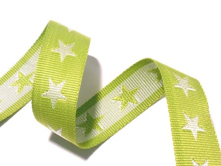 tassenband met sterren 4 cm breed: lime/wit