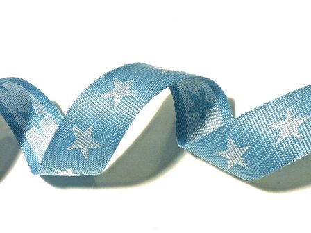 tassenband met sterren 4 cm breed: lichtblauw/wit