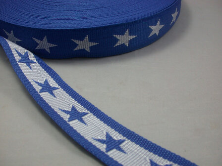 tassenband met sterren 4 cm breed: blauw/wit