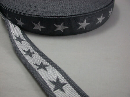 tassenband met sterren 4 cm breed: grijs/wit