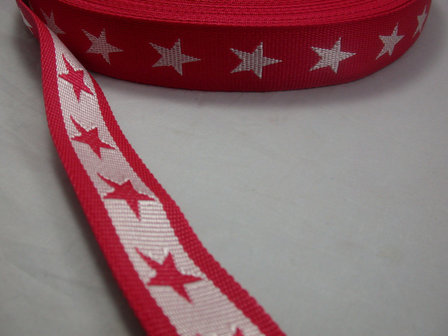 tassenband met sterren 4 cm breed: rood/wit