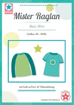 Mister Raglan/ patroon van een T-shirt in de maten XS, S, M, L, XL, XXL, XXXL