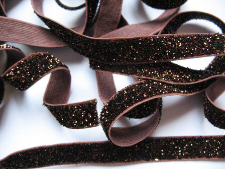 glitterelastiek chocoladebruin 1cm breed