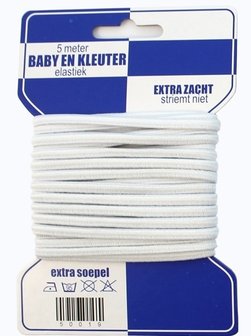 5 meter baby- en kleuterelastiek, extra zacht, wit