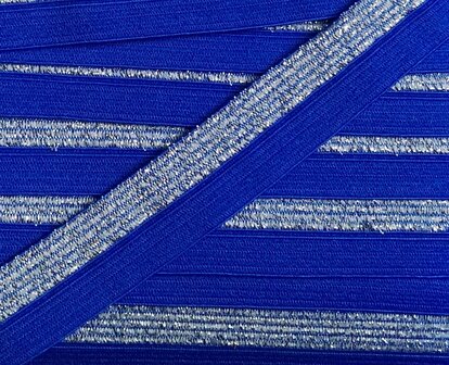 omvouwelastiek 1,6 cm breed met glitterband aan &eacute;&eacute;n kant / blauw