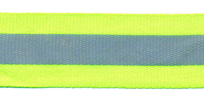 25 mm neon geel/groen ribsband met reflectiestreep 