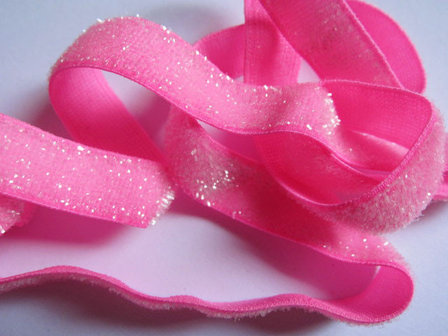 glitterelastiek  fel roze 1cm breed