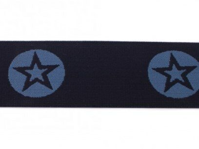 taille-elastiek 4 cm breed: ster in een rondje: jeanskleur in marine / HALVE METER